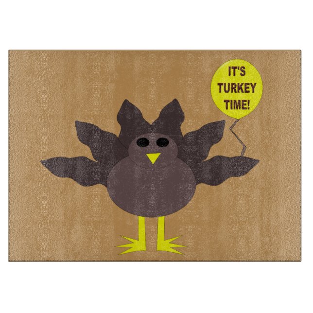Turkey Time Thanksgiving Glass Cutting Board (Front)