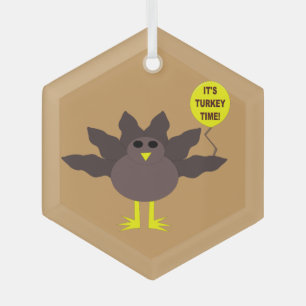 Turkey Time Thanksgiving Glass Tree Decoration