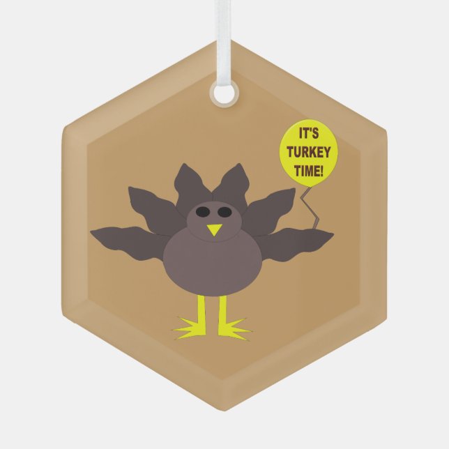 Turkey Time Thanksgiving Glass Tree Decoration (Front)
