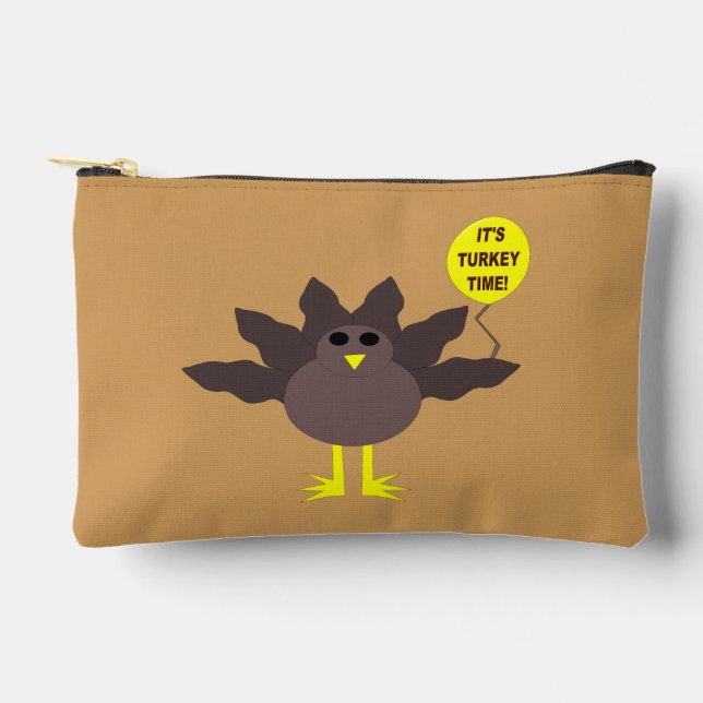 Turkey Time Thanksgiving Patterned Accessory Pouch (Front)