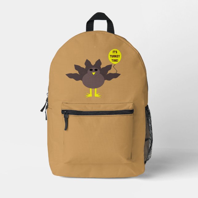 Turkey Time Thanksgiving Printed Backpack (Front)