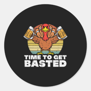turkey time to get basted retro happy thanksgiving classic round sticker