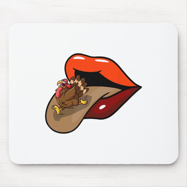 Turkey Tongue Out Thanksgiving Day Funny Lips Fall Mouse Pad (Front)