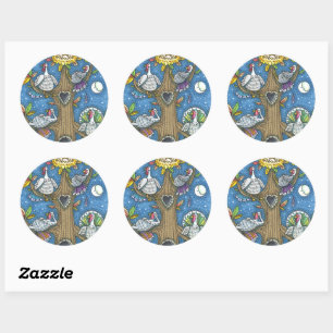 TURKEY TREE, THANKSGIVING FUNNY GOBBLERS ROOSTING CLASSIC ROUND STICKER