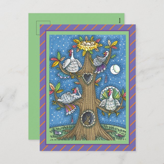 TURKEY TREE, THANKSGIVING FUNNY GOBBLERS ROOSTING HOLIDAY POSTCARD (Front/Back)