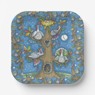 TURKEY TREE, THANKSGIVING FUNNY GOBBLERS ROOSTING PAPER PLATE