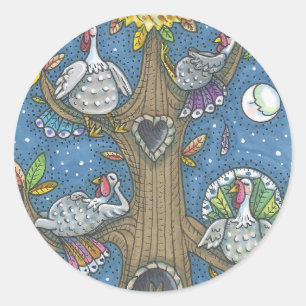 TURKEY TREE, THANKSGIVING GOBBLERS STICKERS Round