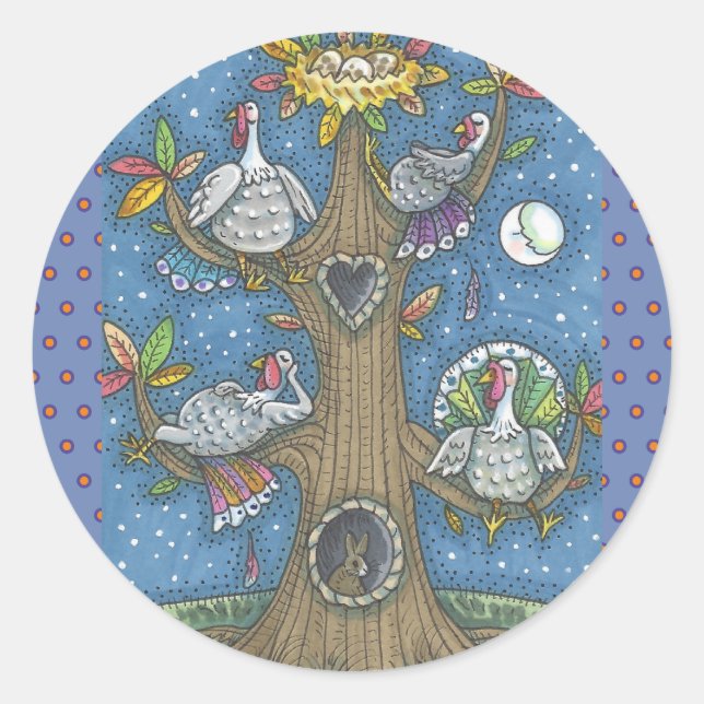 TURKEY TREE, THANKSGIVING GOBBLERS STICKERS Round (Front)