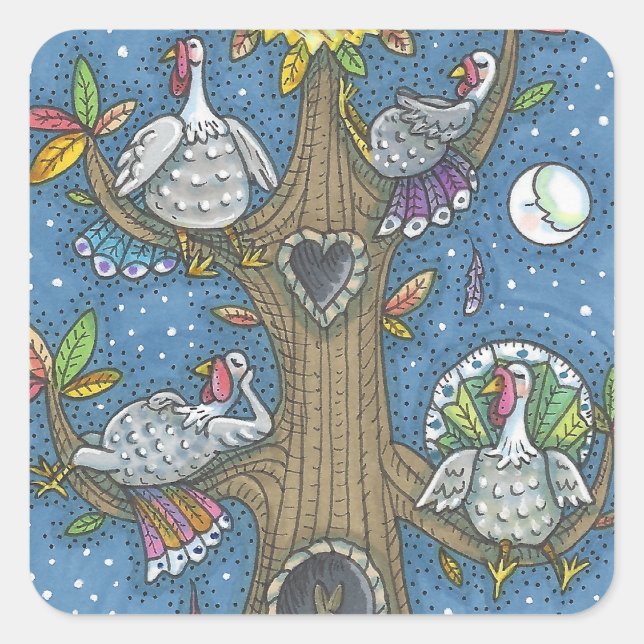 TURKEY TREE, THANKSGIVING GOBBLERS STICKERS Squ (Front)