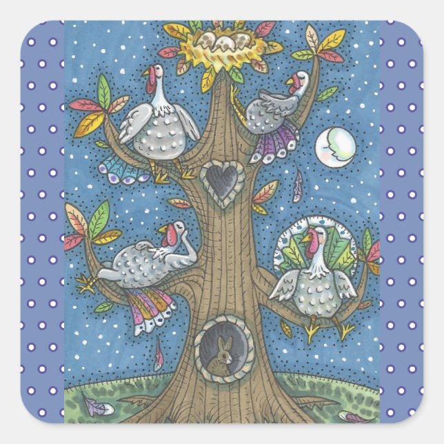 TURKEY TREE, THANKSGIVING GOBBLERS STICKERS Square (Front)