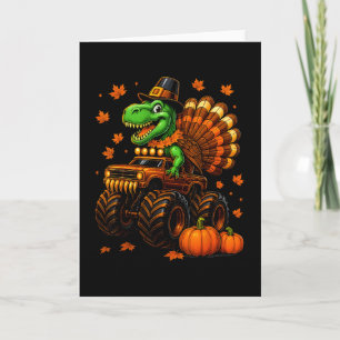 Turkey Trex Monster Truck Dinosaur Fall Thanksgivi Card