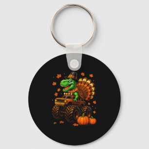 Turkey Trex Monster Truck Dinosaur Fall Thanksgivi Key Ring
