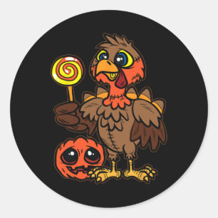 Turkey Trick Or Treat Thanksgiving Day Fall Autumn Classic Round Sticker