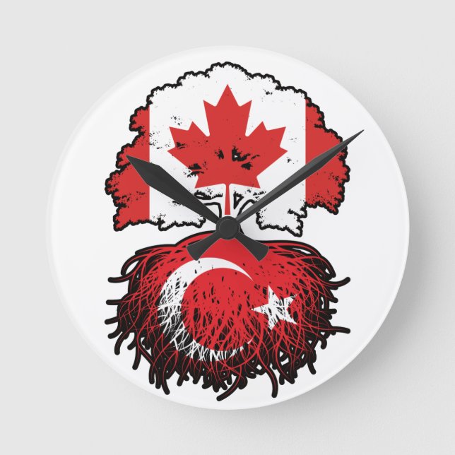 Turkey Turkish Canadian Canada Tree Roots Flag Round Clock (Front)