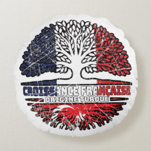 Turkey Turkish French France Tree Roots Flag Round Cushion