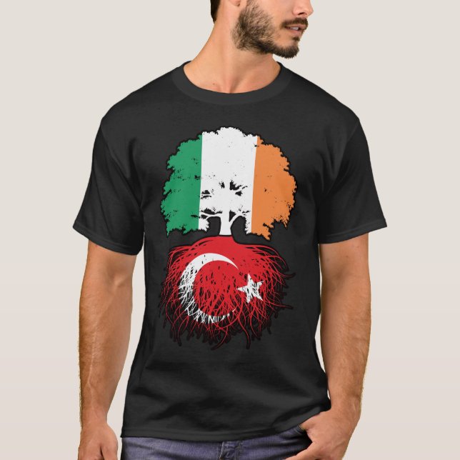 Turkey Turkish Irish Ireland Tree Roots Flag T-Shirt (Front)