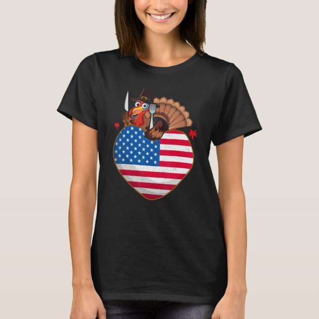 Turkey USA Flag Thanks Giving American  Thanksgivi T-Shirt (Front)