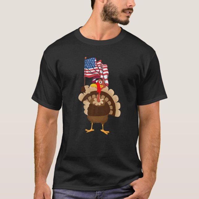 Turkey USA Flag Thanks Giving American  Thanksgivi T-Shirt (Front)