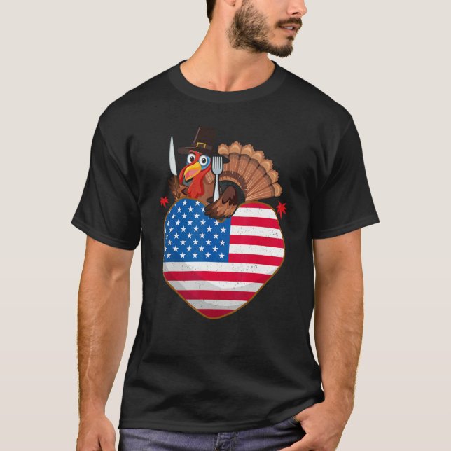 Turkey USA Flag Thanks Giving American  Thanksgivi T-Shirt (Front)