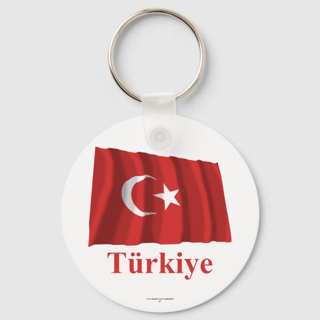 Turkey Waving Flag with Name in Turkish Key Ring (Front)