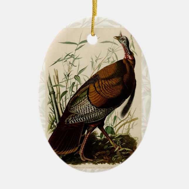 Turkey Wild Audubon Bird Painting Ceramic Tree Decoration (Front)