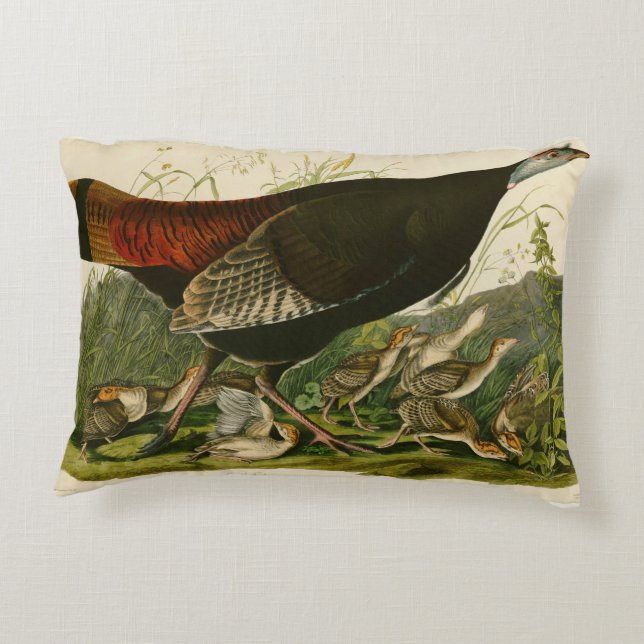 Turkey Wild Audubon Bird Painting Decorative Cushion (Back)