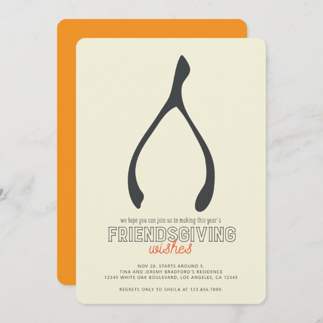 Turkey Wishbone Modern Friendsgiving Invitation (Front/Back)