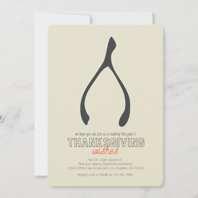 Turkey Wishbone Modern Thanksgiving Invitation (Front)