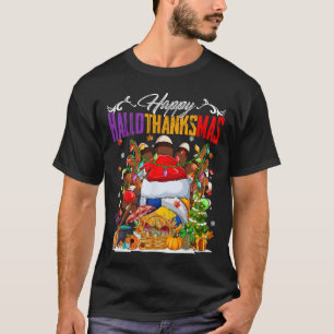 Turkey Witch Volleyball Ball Xmas Lights Hallothan T-Shirt