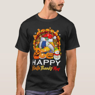 Turkey Witch Volleyball Ball Xmas Lights Hallothan T-Shirt