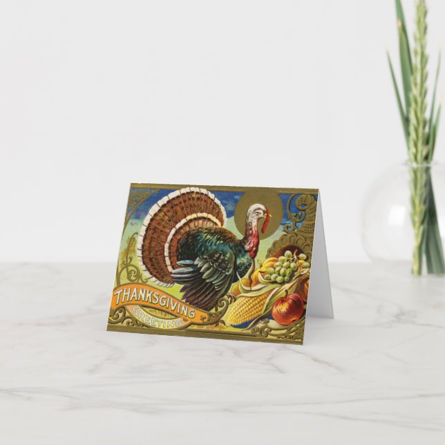 Turkey With Cornucopia Holiday Card (Front)