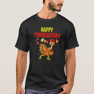Turkey With Football Autumn Fall Vibes Happy Thank T-Shirt