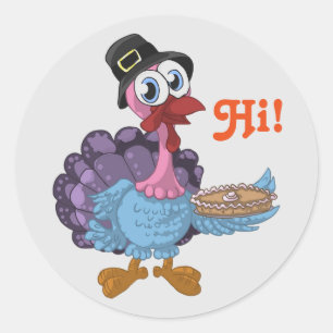 Turkey With Pie Classic Round Sticker