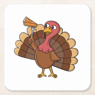 Turkey With Pie Slice Square Paper Coaster