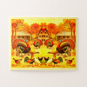 Turkeys and chickens art jigsaw puzzle