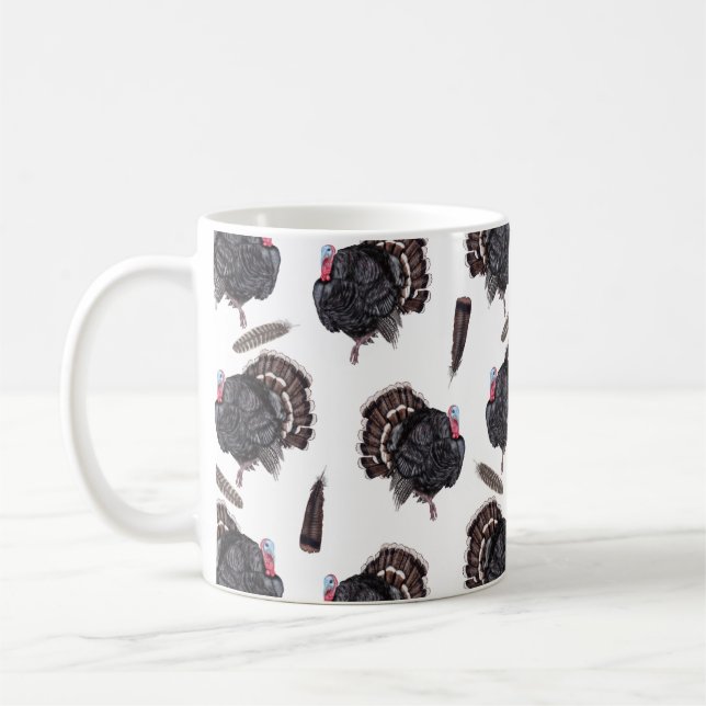 Turkeys and Feathers - White Coffee Mug (Left)