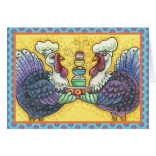 TURKEYS IN KITCHEN THANKSGIVING GREETING CARD B