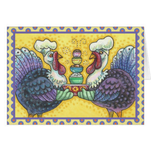 TURKEYS IN KITCHEN THANKSGIVING GREETING CARD V
