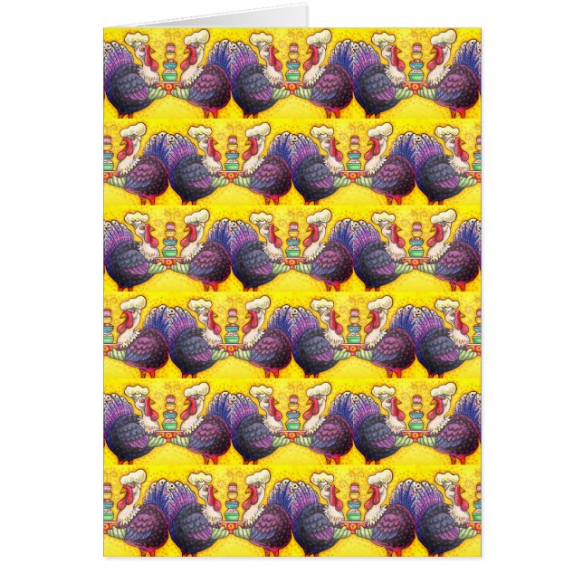 TURKEYS IN KITCHEN THANKSGIVING GREETING CARD Vers (Front)