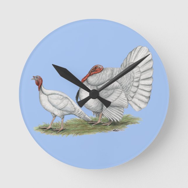 Turkeys White Holland Round Clock (Front)