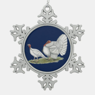 Turkeys White Holland Snowflake Pewter Christmas Ornament