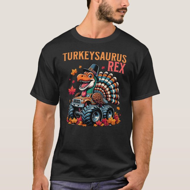 TurkeySaurus Dinosaur T Rex Driving Monster Truck  T-Shirt (Front)