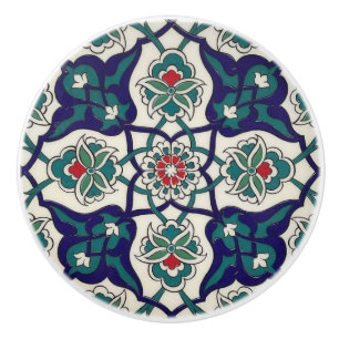 Turkis Blue Ceramic Floral Knob