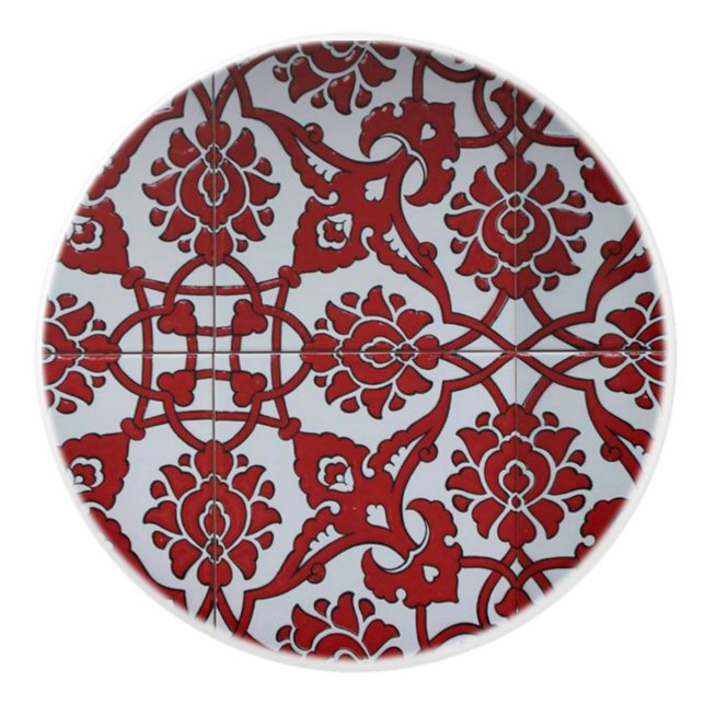 Turkis Red Ceramic Floral Knob (Front)