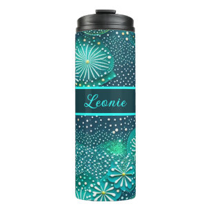türkise blau punkte und Blüten Muster Thermal Tumbler
