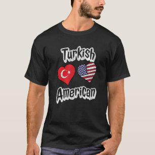 Turkish American Flag Hearts Combo Turkey Distress T-Shirt