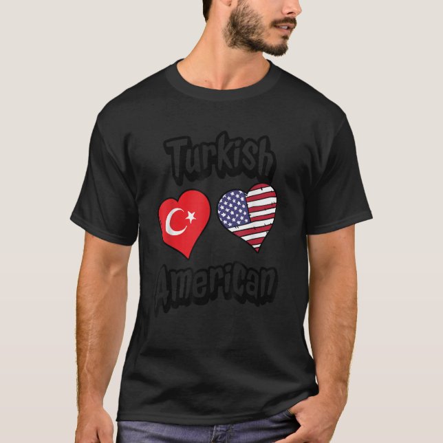 Turkish American Flag Hearts Combo Turkey  T-Shirt (Front)