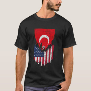Turkish American Flags Ripped Torn Turkey T-Shirt