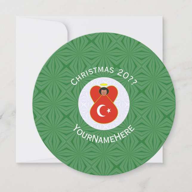 Turkish Angel Flag Christmas Personalise Round Invitation (Front)