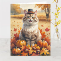 Turkish Angora Cat Autumn Leaves Thanksgiving Art